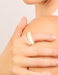 Gold Plated Pink Acrylic & Cubic Zirconia Rings 3-Pack - link has visual effect only