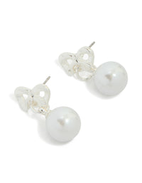 Silver Pearl Drop Bow Stud Earrings - link has visual effect only
