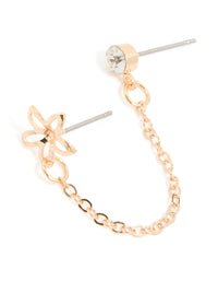 Gold Diamante Flower Chain Doubel Drop Earring - link has visual effect only