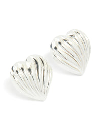 Silver Wavy Heart Stud Earrings - link has visual effect only