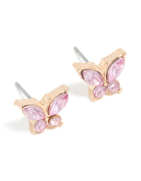 Gold Plated Pink Diamante Butterfly Stud Earrings - link has visual effect only