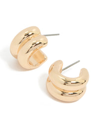 Gold Chubby Ribbed Hoop Earrings - link has visual effect only