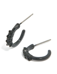 Black Coated Metal Triple Diamante Huggie Earrings - link has visual effect only