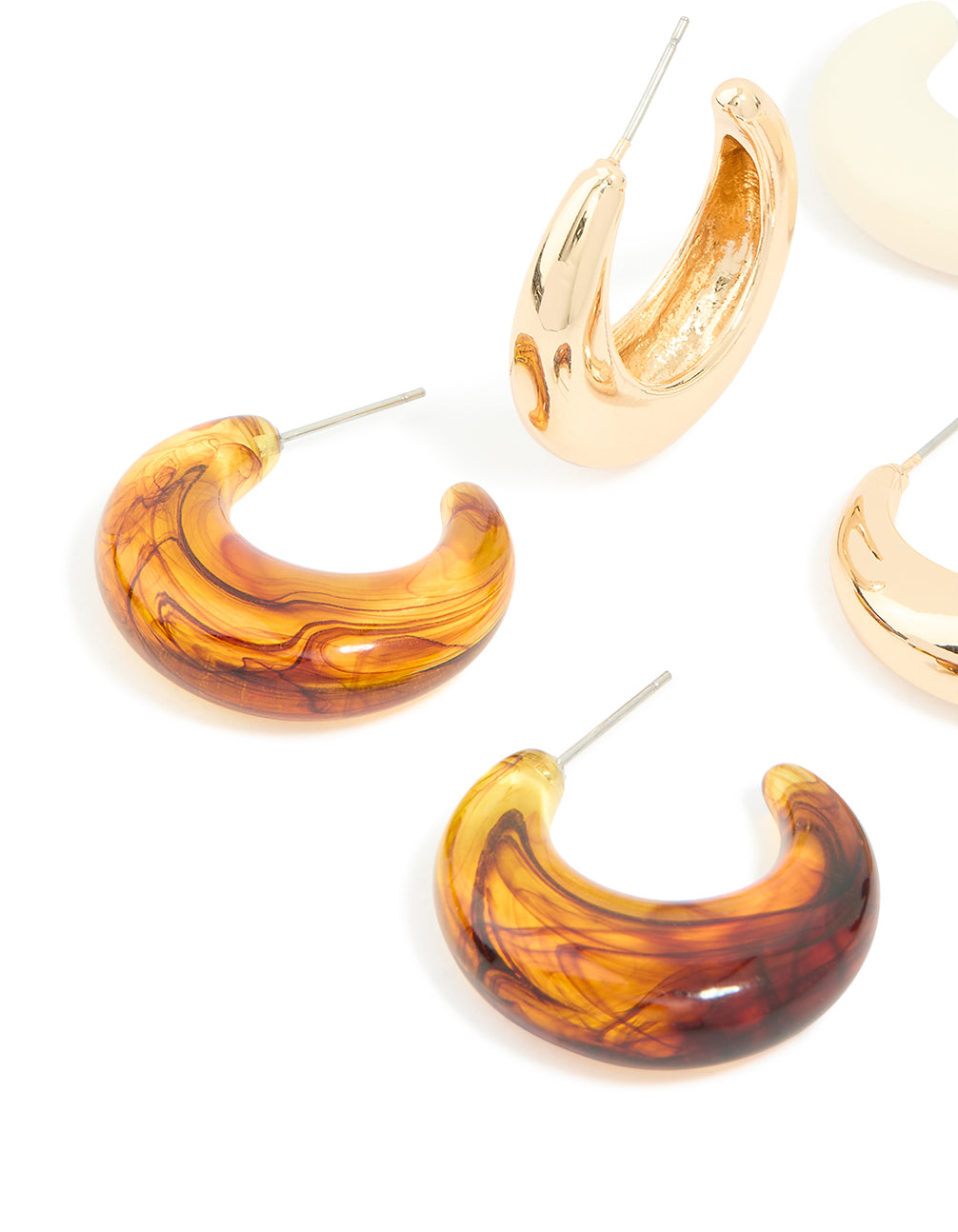 Gold & Acrylic Hoop Earrings 3-Pack