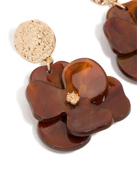 Gold Crinkled & Brown Flower Drop Earrings - link has visual effect only