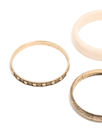 Antique Gold Textured & Acrylic Bangles 3-Pack - link has visual effect only