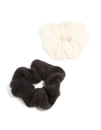 Cream & Dark Brown Textured Fluffy Fabric Scrunchies 2-Pack - link has visual effect only