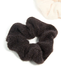 Cream & Dark Brown Textured Fluffy Fabric Scrunchies 2-Pack - link has visual effect only