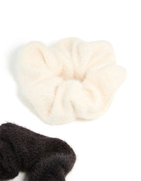 Cream & Dark Brown Textured Fluffy Fabric Scrunchies 2-Pack - link has visual effect only