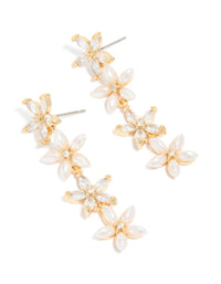 Gold Pearl & Cubic Zirconia Flower Drop Earrings - link has visual effect only