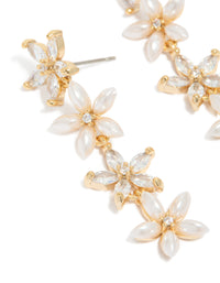 Gold Pearl & Cubic Zirconia Flower Drop Earrings - link has visual effect only