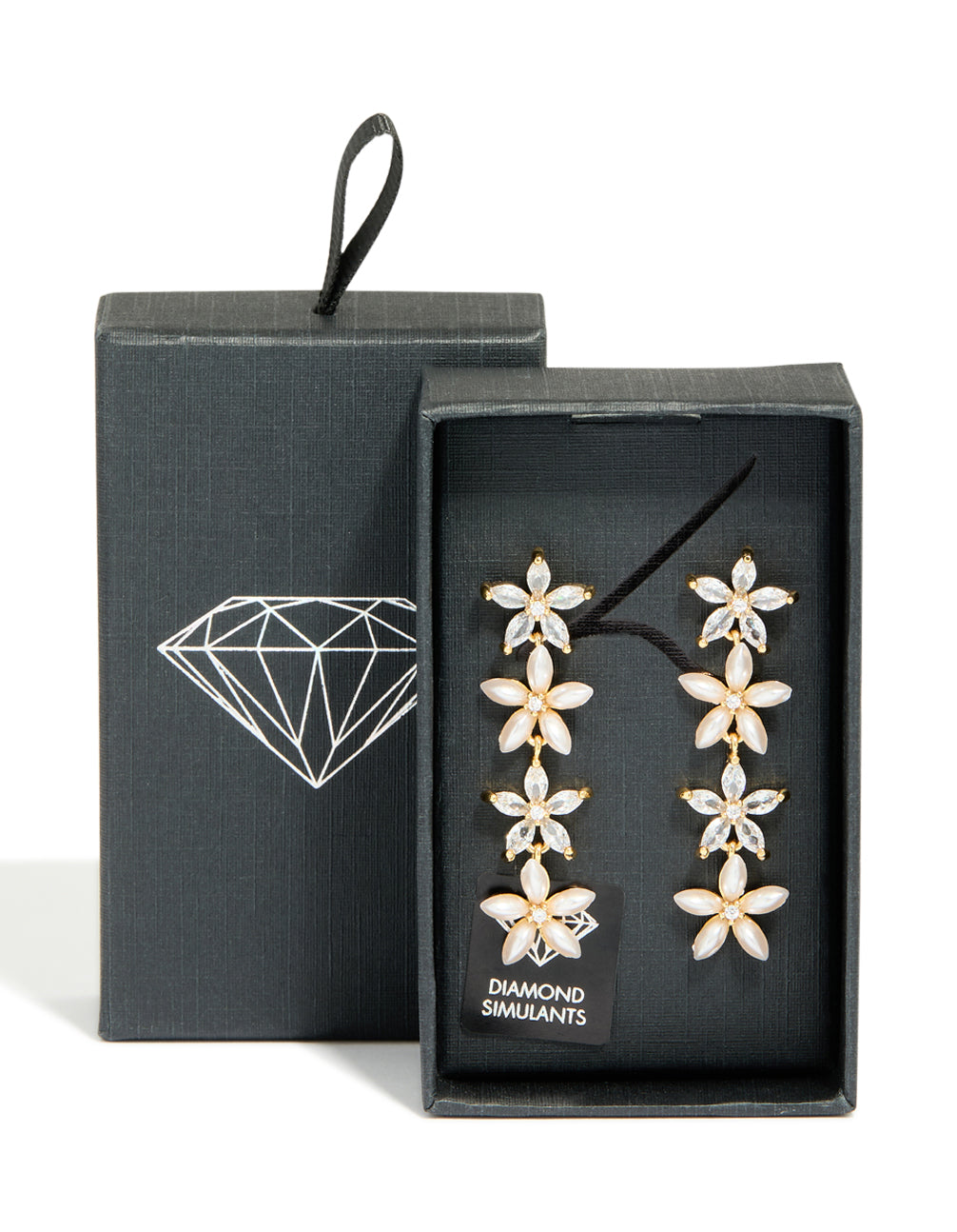 Gold Pearl & Cubic Zirconia Flower Drop Earrings