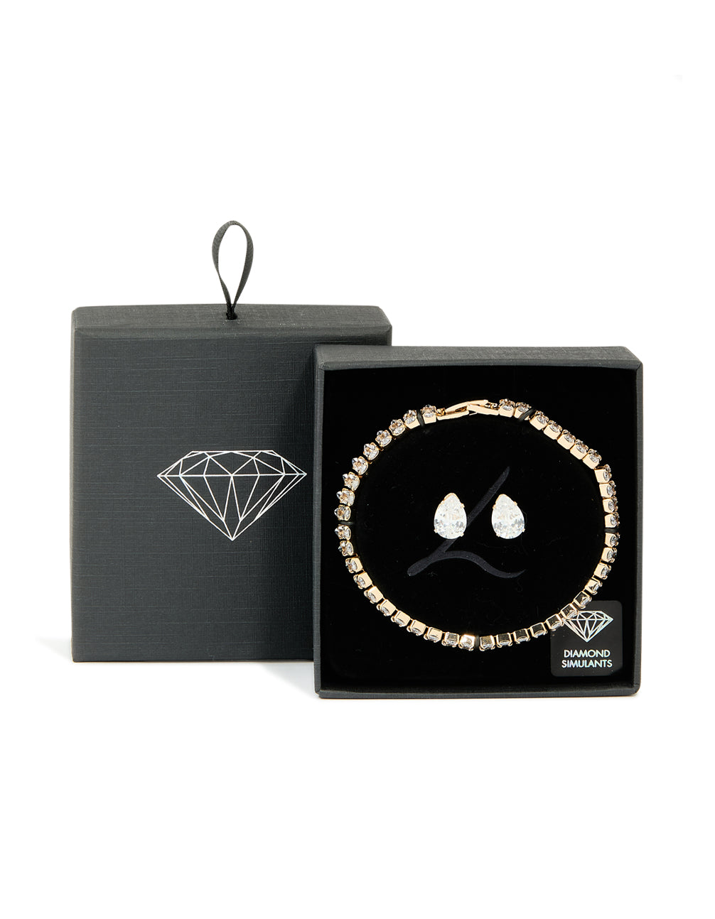 Gold Cubic Zirconia Tennis Bracelet & Earrings Set