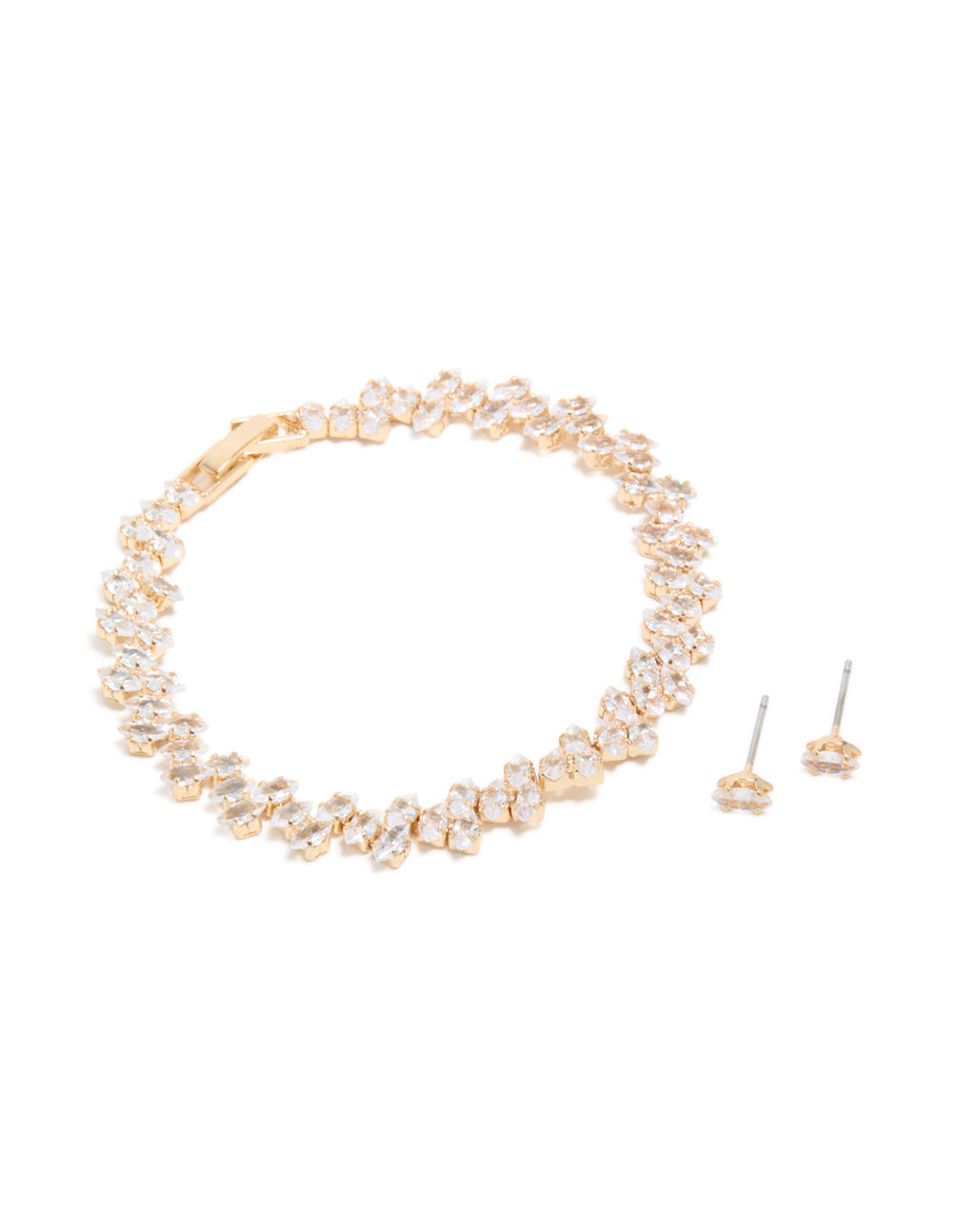 Gold Cubic Zirconia Marquise Cluster Tennis Bracelet & Earrings Set