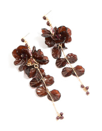 Dark Brown Acrylic Flower Petals Large Drop Earrings - link has visual effect only