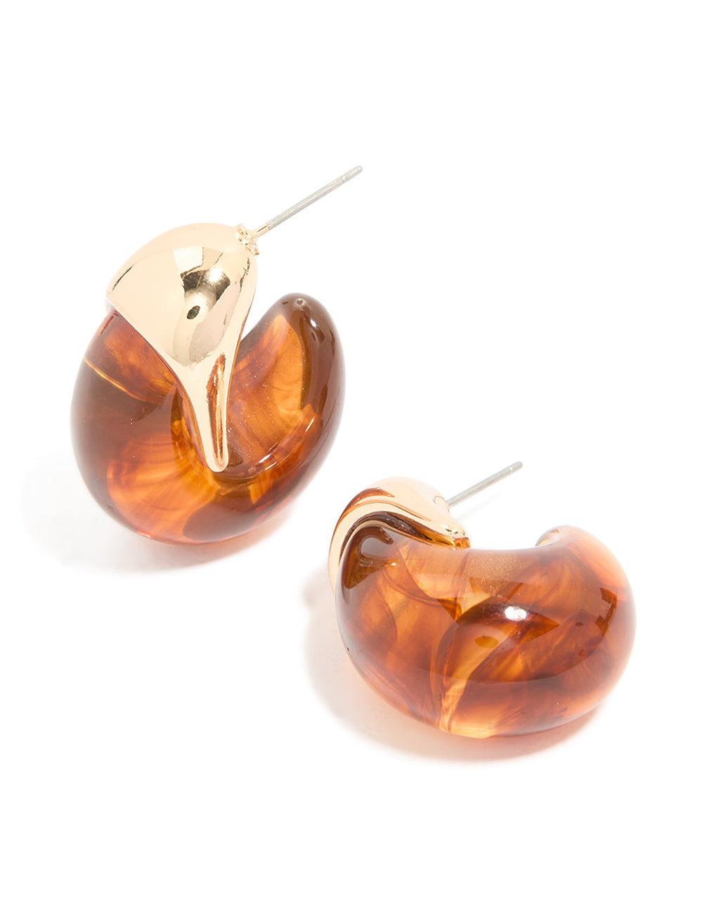 Brown Acrylic Chunky Curved Stud Earrings