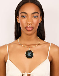 Gold Dark Brown Marbled Stone Torque Necklace - link has visual effect only