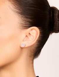 Rose Gold Plated Pink Cubic Zirconia Heart Inlay Stud Earrings - link has visual effect only