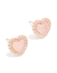 Rose Gold Plated Pink Cubic Zirconia Heart Inlay Stud Earrings - link has visual effect only