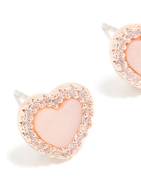 Rose Gold Plated Pink Cubic Zirconia Heart Inlay Stud Earrings - link has visual effect only