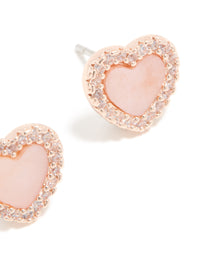 Rose Gold Plated Pink Cubic Zirconia Heart Inlay Stud Earrings - link has visual effect only