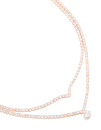 Rose Gold Plated Cubic Zirconia Layered Drop Pendant Necklace - link has visual effect only