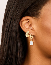 Gold Plated Diamante Pear Drop Huggie & Open Hoop Earrings 2 Pack - link has visual effect only