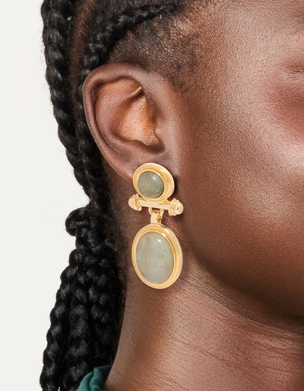 Gold Plated Vintage Semi Precious Stone Drop Earrings