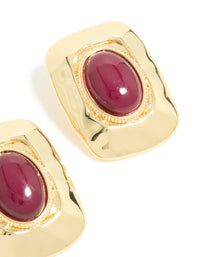 Gold Plated Red Acrylic Molten Rectangle Stud Earrings - link has visual effect only