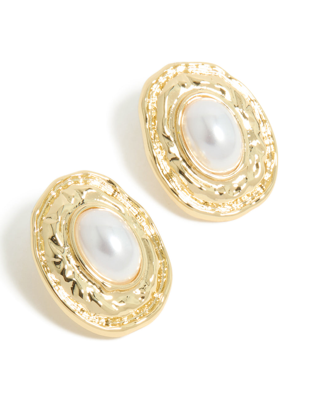 Gold Plated Pearl Molten Oval Earrings