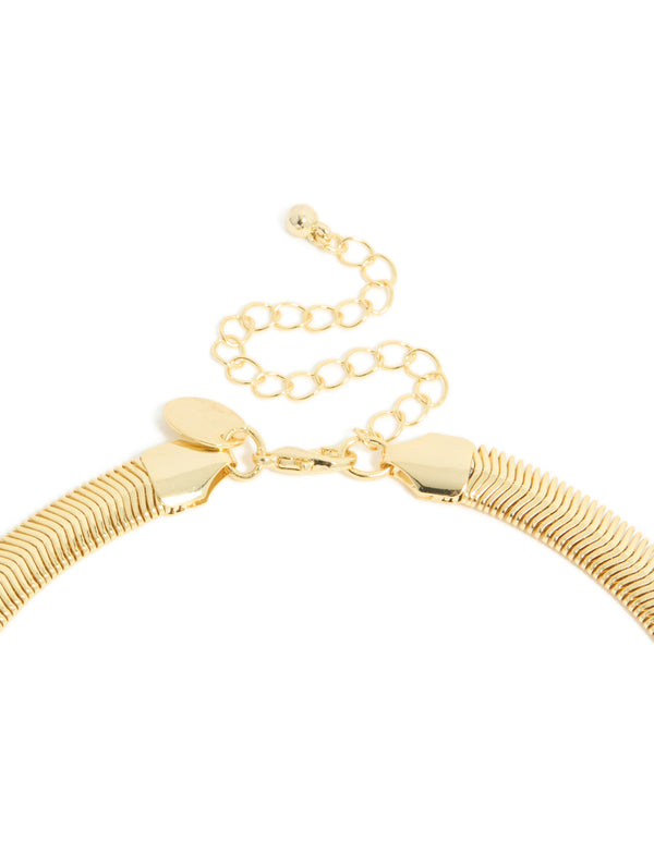 Gold Plated Diamante Centre Thick Snake Chain Necklace
