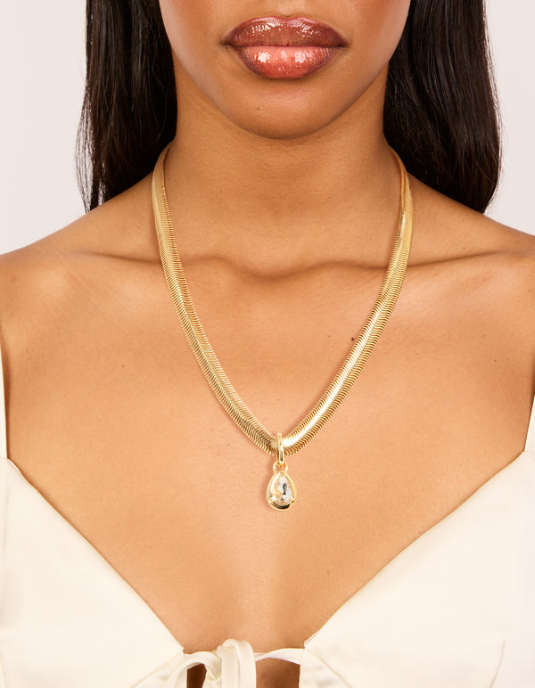 Gold Plated Diamante Centre Thick Snake Chain Necklace