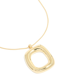 Gold Plated Puffy Square Open Pendant Necklace - link has visual effect only