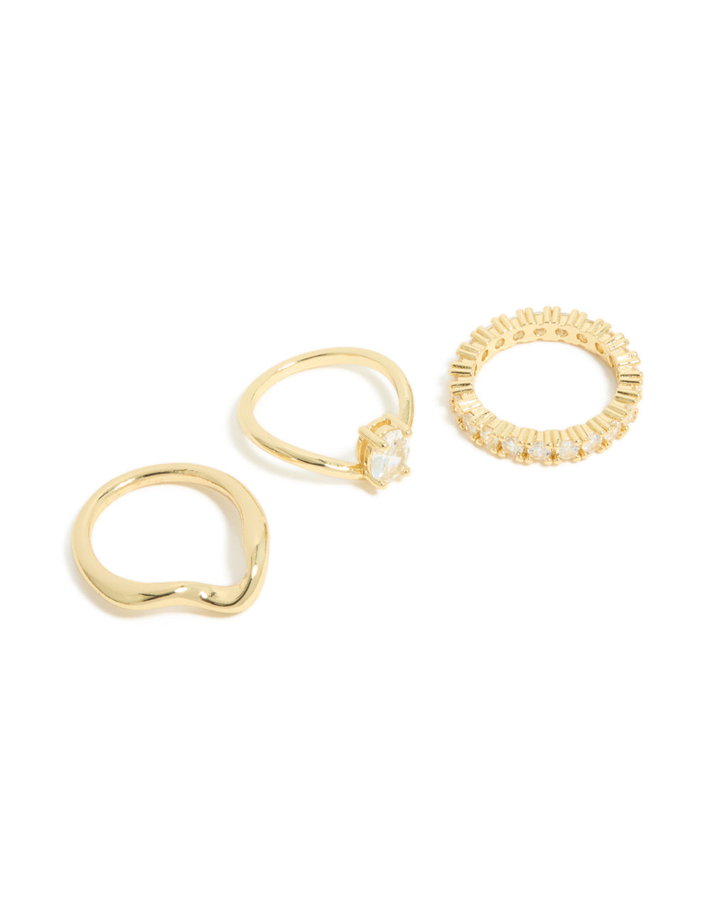 Gold Plated Diamante Oval Wave Rings 3-Pack