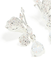 Silver Plated Cubic Zirconia Half Flower Drop Earrings - link has visual effect only
