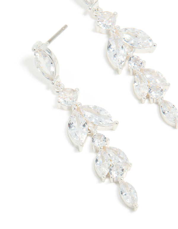 Silver Plated Cubic Zirconia Vine Medium Drop Earrings