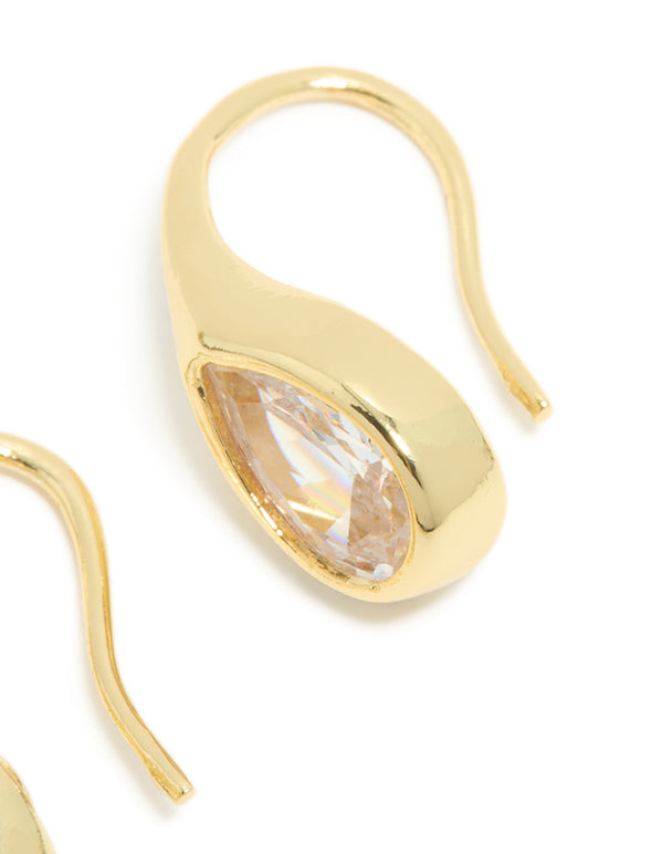 Gold Plated Cubic Zirconia Modern Teardrop Hook Earrings