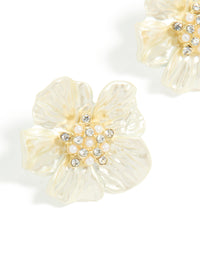 Gold Plated Diamante & Pearl Flower Statement Earrings - link has visual effect only