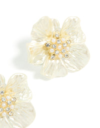 Gold Plated Diamante & Pearl Flower Statement Earrings - link has visual effect only