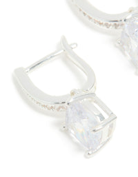 Silver Plated Cubic Zirconia Inlay Half Square Huggie Earrings - link has visual effect only