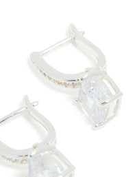 Silver Plated Cubic Zirconia Inlay Half Square Huggie Earrings - link has visual effect only