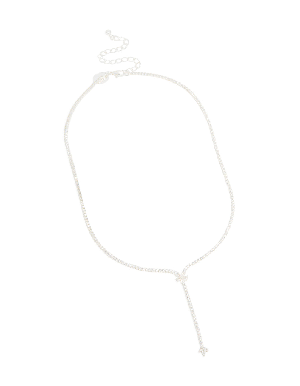 Silver Plated Cubic Zirconia Flower Y-Necklace