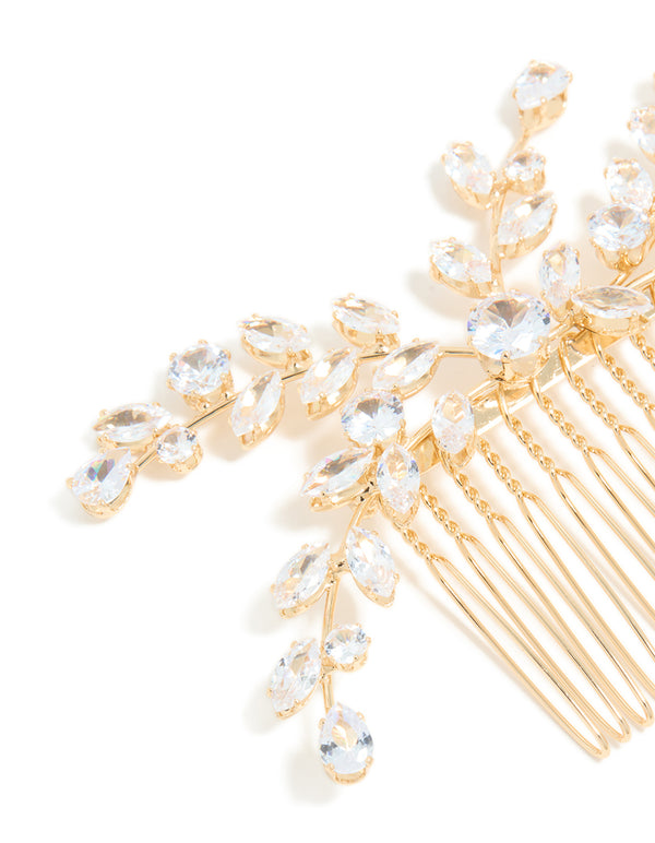 Gold Diamante Leaf Comb