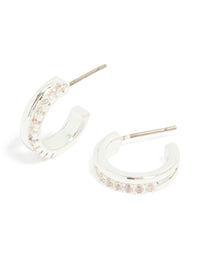 Silver Plated Cubic Zirconia Double Mirrored Hoop Earrings - link has visual effect only