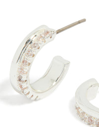 Silver Plated Cubic Zirconia Double Mirrored Hoop Earrings - link has visual effect only