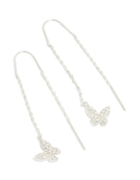 Silver Plated Cubic Zirconia Butterfly Thread Through Earrings - link has visual effect only