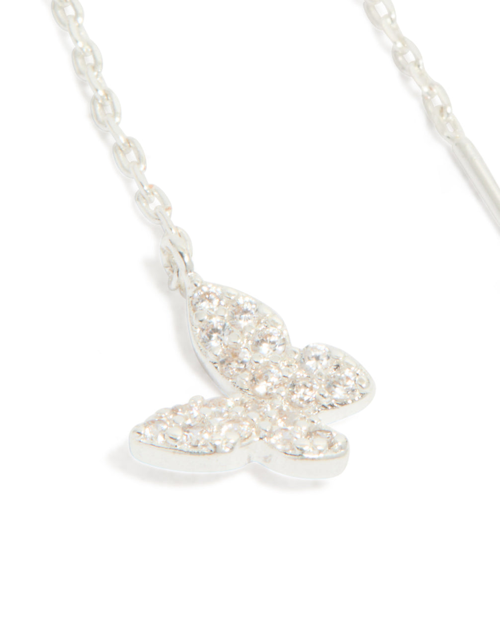 Silver Plated Cubic Zirconia Butterfly Thread Through Earrings