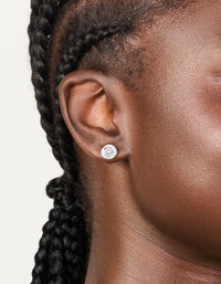Waterproof Stainless Steel Round Cubic Zirconia Bezel-Set Earrings - link has visual effect only