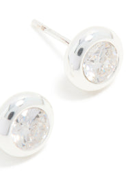 Waterproof Stainless Steel Round Cubic Zirconia Bezel-Set Earrings - link has visual effect only