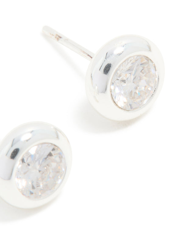 Waterproof Stainless Steel Round Cubic Zirconia Bezel-Set Earrings
